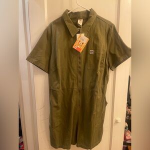 Lucy & Yak | NWT Riley Zip-Up Playsuit in Olive Green Khaki